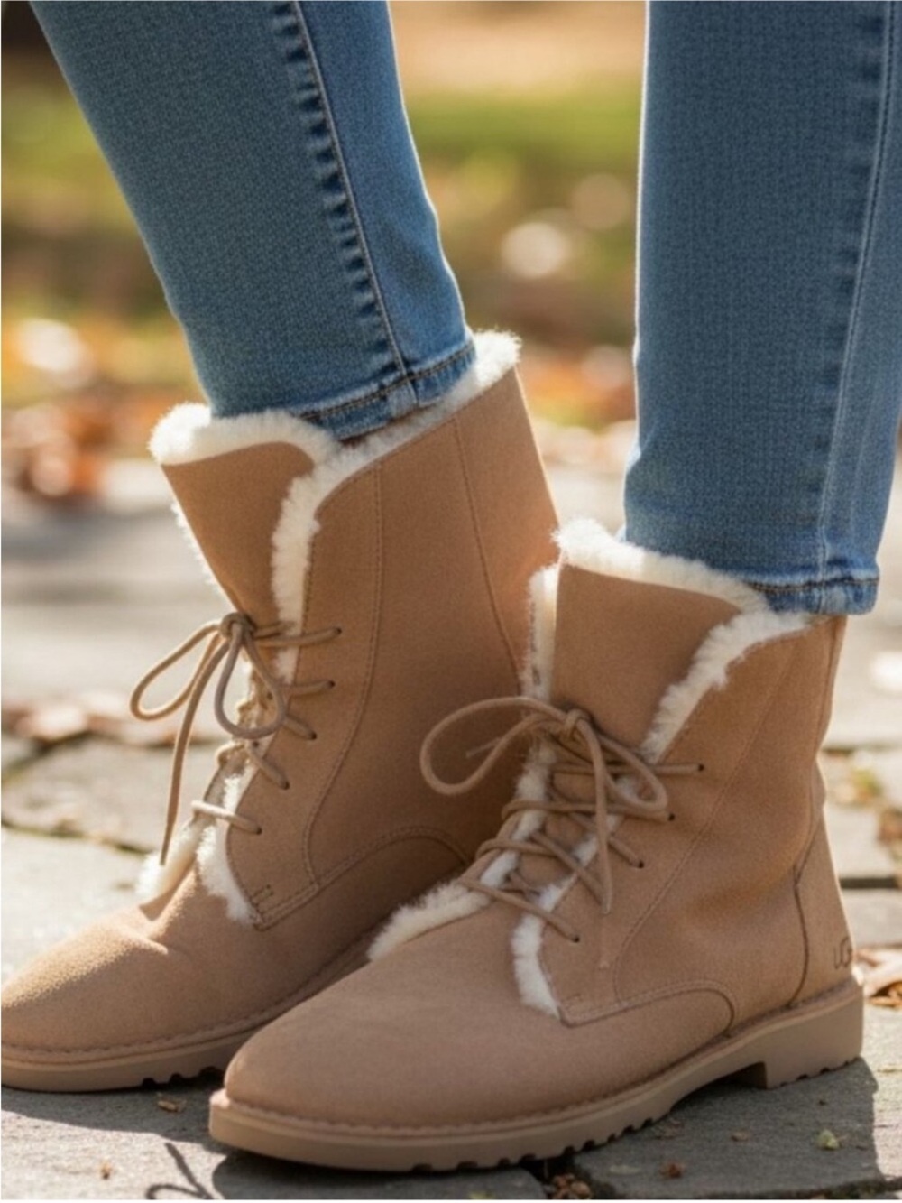 UGG Tan Suede Shearling-Lined Lace-Up Boots